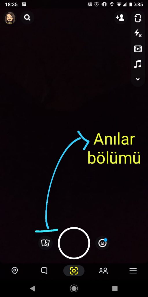 snapchat anılar nerede