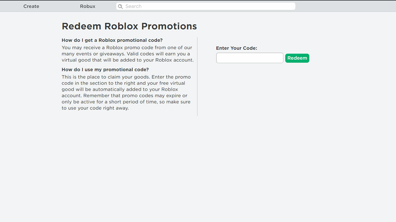 Where is the Code Redemption Page on Roblox